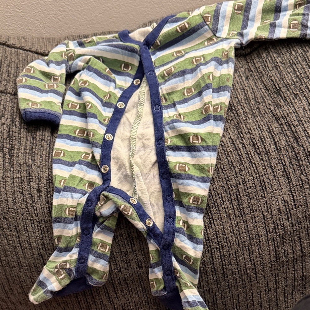 Gymboree Striped Footie with Green and Blue Accents